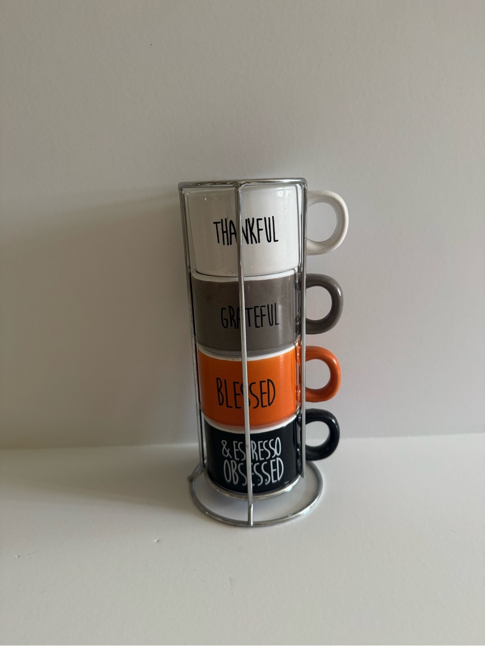 Home Essentials Stackable Mugs Set - White, Gray, Orange, Black